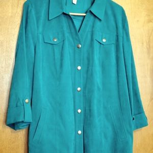 Beautiful Gently Used JM Collection Teal  Faux Suede Jacket or Blouse in Size 16
